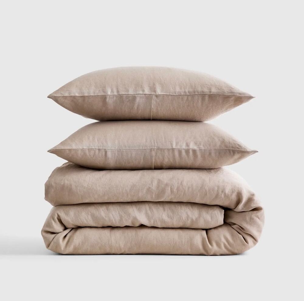 Quince European Linen Duvet Cover Set King Cal King Toffee NWT